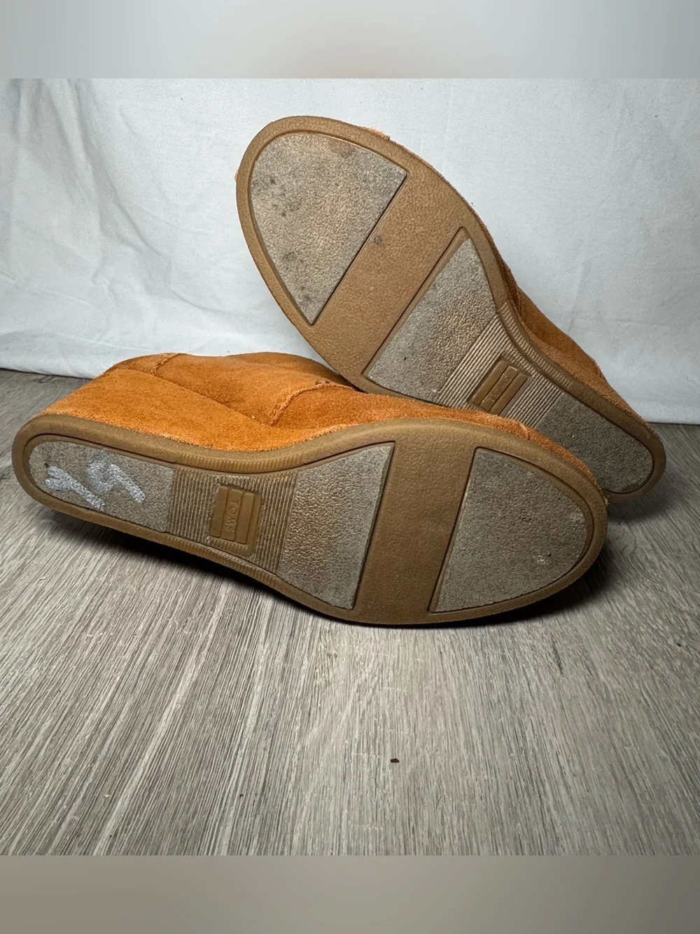 TOMS Suede Desert Wedge Booties Cognac Tan Brown 300513 Womens 7.5